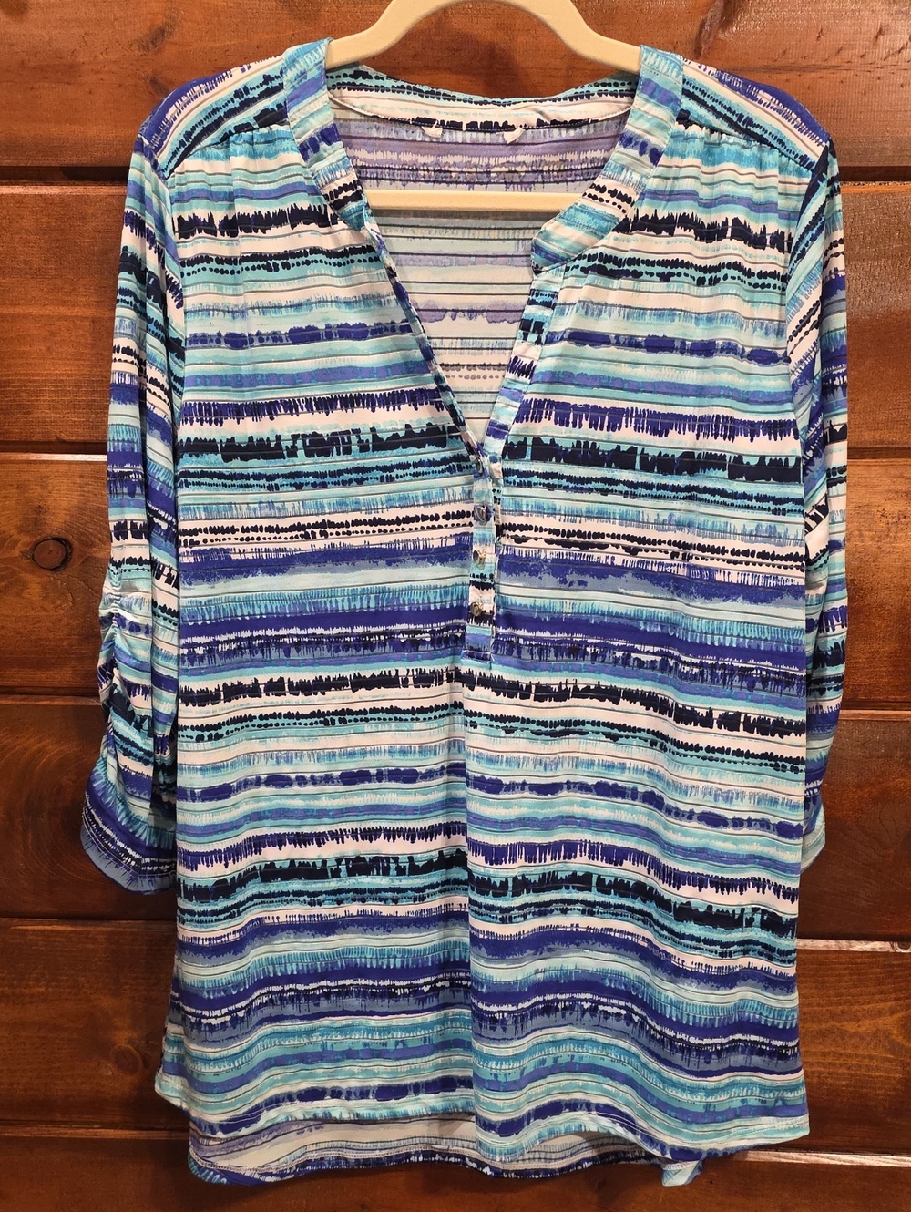 Blue Striped V-Neck Tunic Top